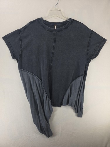 Camisa Free People Mujer Pequeña Carbón Mixta Medios Asimétricos Volantes Dobladillo Boho - Imagen 1 de 11