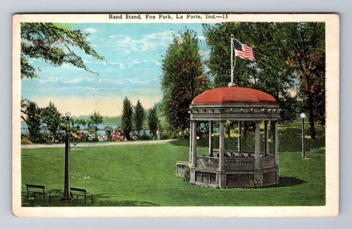 La Porte IN-Indiana, Band Stand, Fox Park, Vintage Postkarte