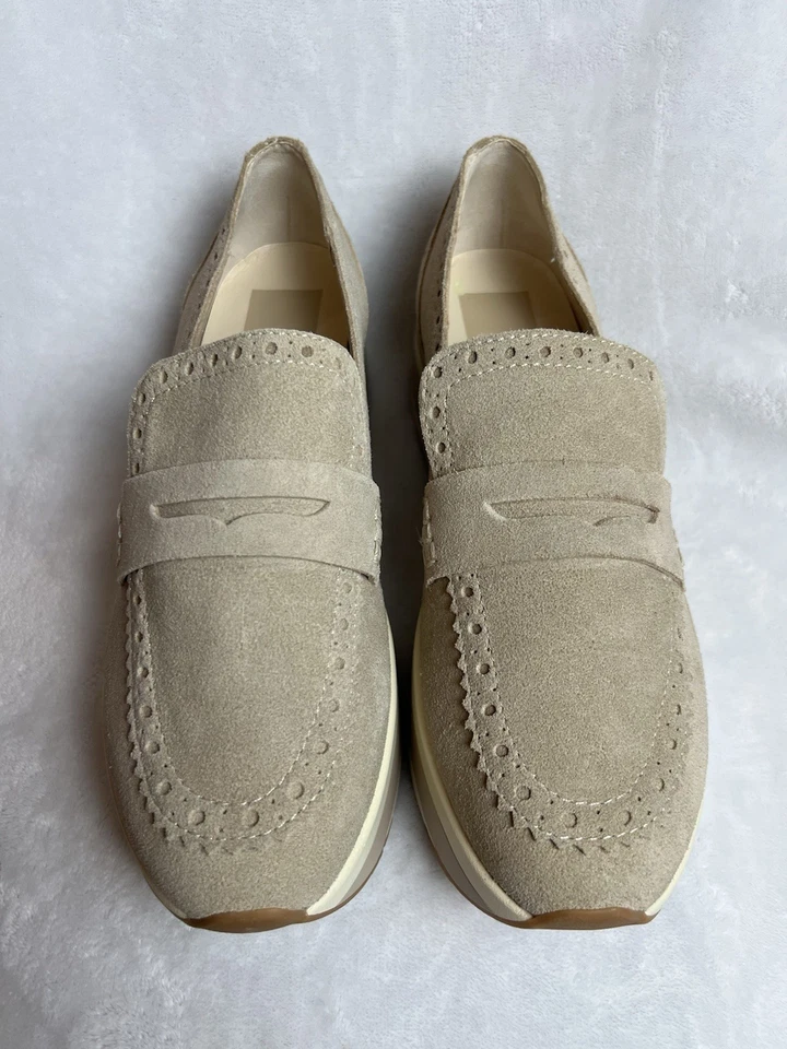 Nuevo Dolce Vita Mocasines Mujer 9 M Beige Gamuza Taupe Plataforma Zapatos Tacones Cómodos Foto 2 de 4