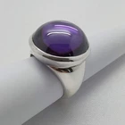 Y2K Vintage Large & Heavy 925 Silver Round Purple Stone Statement Ring ~ Size R