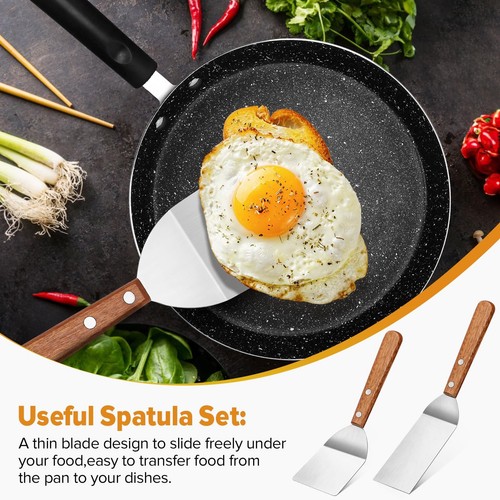 2 Pack Fish Spatula Turner Metal Stainless Steel Small Set Mini Wooden Spatulas - Picture 7 of 7