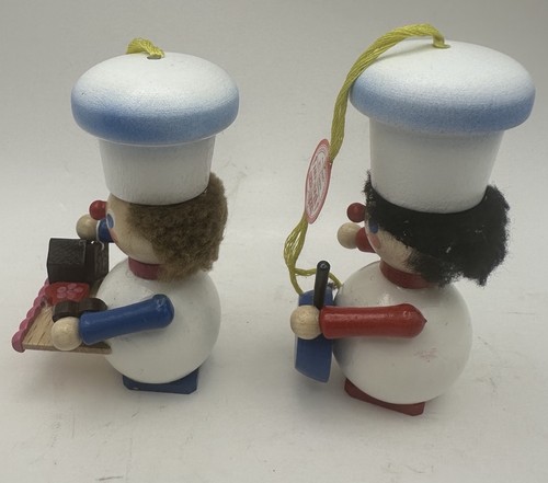2 Vtg STEINBACH WOODEN HANDPAINTED CHEF & BAKER CHRISTMAS TREE ORNAMENTS W Box - Picture 4 of 16