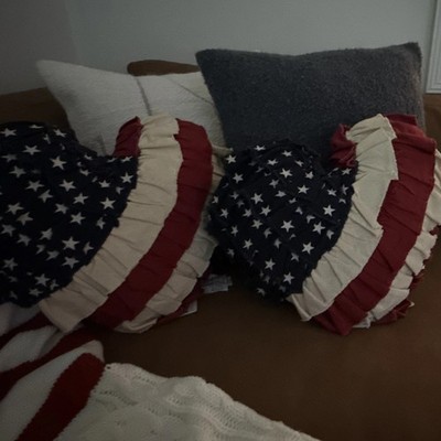 Pottery Barn Heart Bunting Flag Pillow Patriotic Stars 17x16 Cotton
