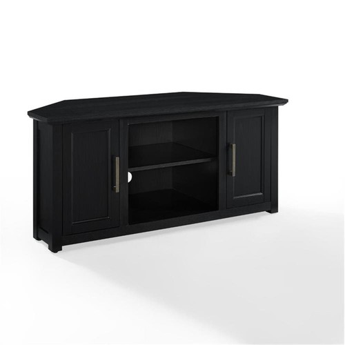 Crosley Furniture Camden 48"Rustic Wood Corner TV Stand in Black - Picture 3 of 15