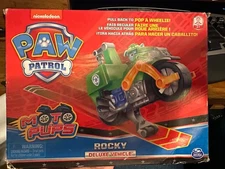 Paw Patrol ROCKY Deluxe Wheelie Motorcycle Pull Back Vehicle Moto Pups Toy New