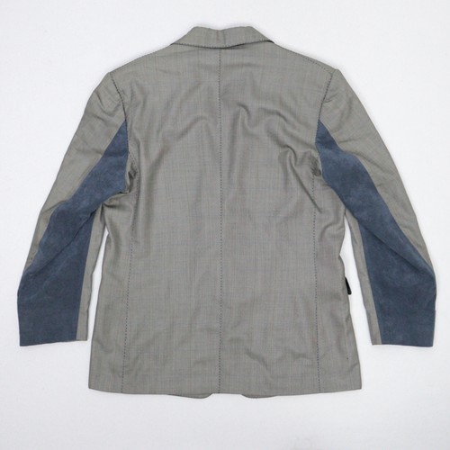 Vintage Grey Plaid Wool Blazer w/ Blue Suede Elbow Patches Equestrian Jacket 44R - Picture 3 of 20