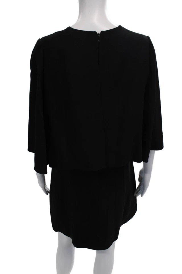 Andrew Gn Women Mini Shift Dress Black Buckle Crew Neck 3/4 Sleeve Size 40 - Image 3 of 4