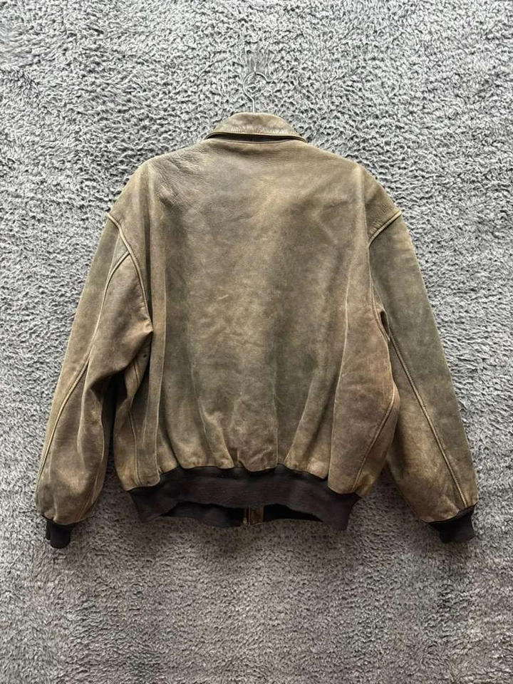 Chaqueta de bombardero de vuelo A-2 de cuero premium vintage US Wings marrón para hombre talla 2XL Foto 2 de 4