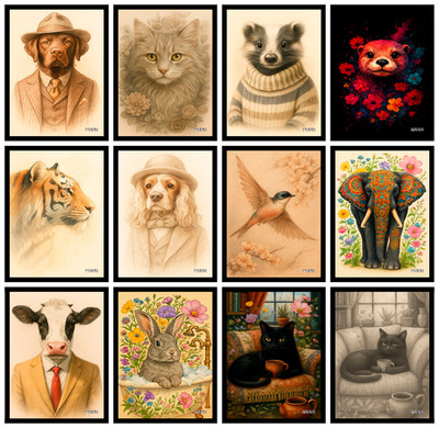 Vintage Trendy Tier Poster Hunde Katzen Vogel Wandbild Wohndeko Druck A4 A3 A5