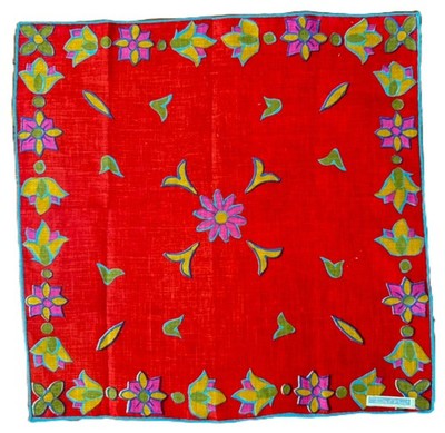 MWT 60s De Mura Irish Linen Handkerchief Stylized Flowers