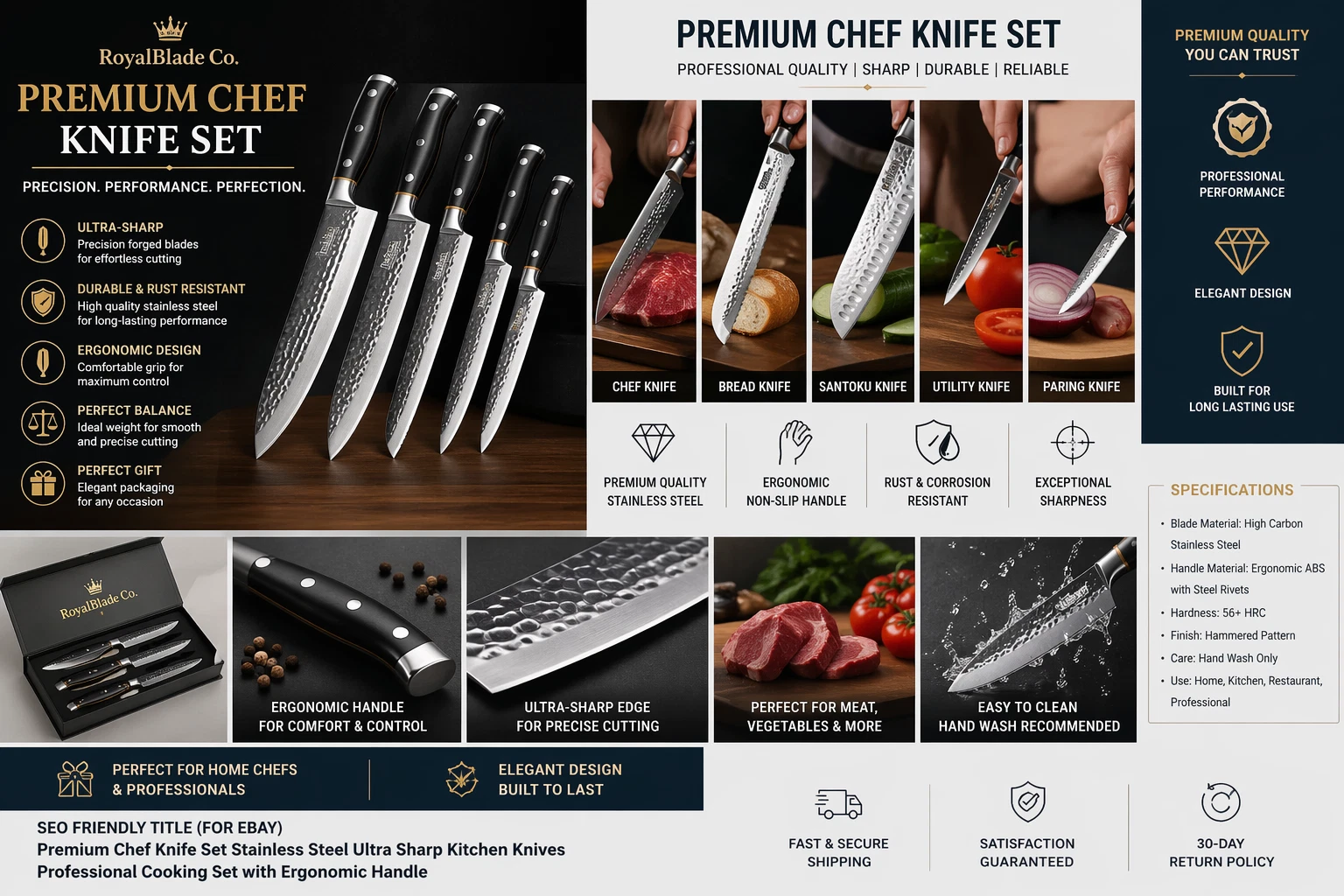 HAND FORGED CARBON STEEL CHEF KNIFE Set Kitchen Knives Best USA gifts