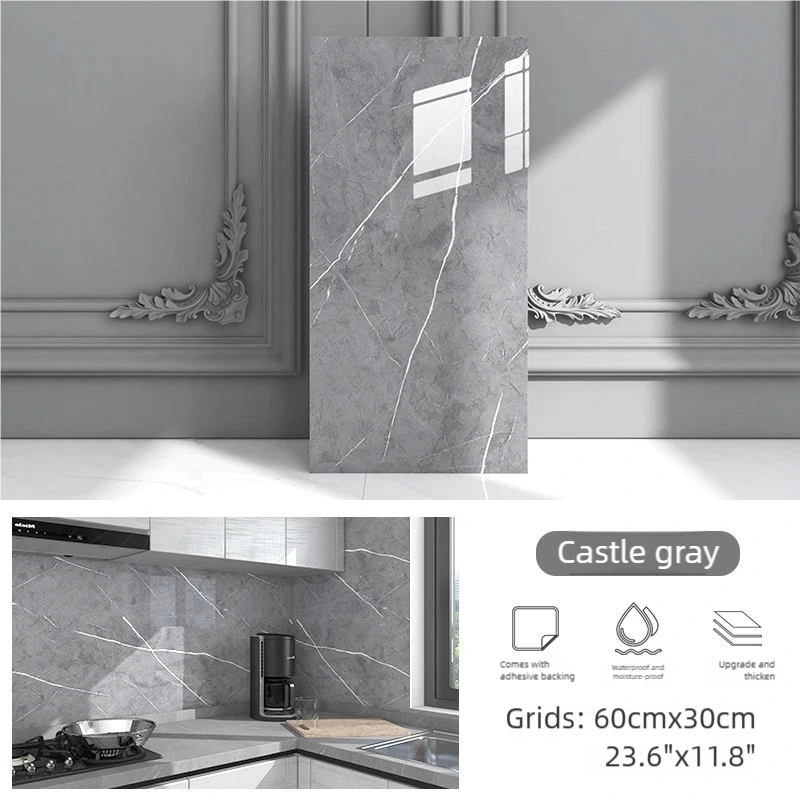 40PCS Wall Panels Marble Look Tile (Gray) kitchen backsplash peel and stick - Image 2 of 4