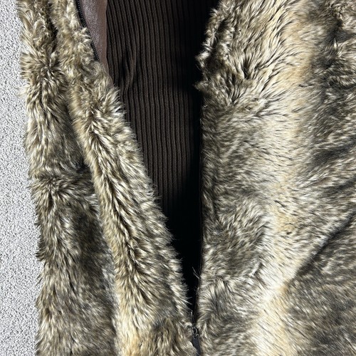 Witchery Women’s Faux Fur Knit Panel Sleeveless Vest Brown Size L Ribbed Zip Up - Picture 6 of 24