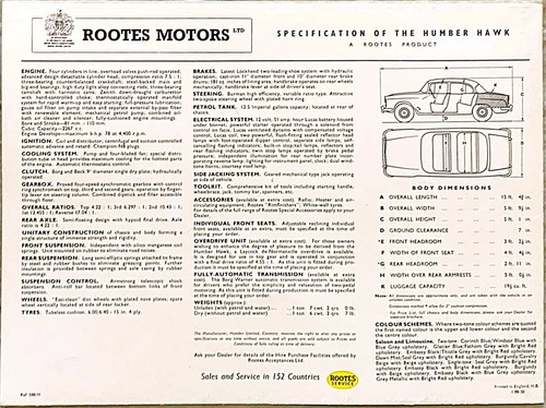 Brochure Humber Hawk serie I c1958 - #588/H - Foto 3 di 3