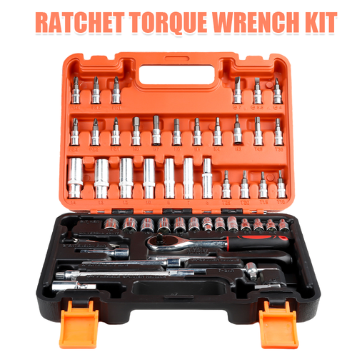 53Pcs Steel Socket Set 1/4" Ratchet Wrench Drive Car Repairing Tool Set + Case - Picture 11 of 12