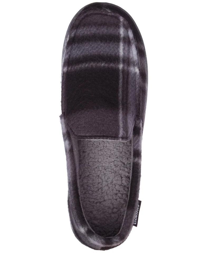 Zapatillas de mocasín Isotoner de vellón a cuadros Cameron para hombre, gris, 8-9 Foto 2 de 4