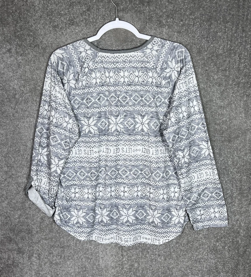 Cuddl Duds Fair Isle Lets Get Cozy Lounge Top Womens Sz M Gray Roll Tab Hi-Low - Image 2 of 4