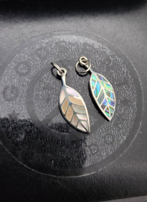 Damen 925 Silber kleines Blatt Charm natürliche Abalone Paua Muschel Anhänger Geschenk