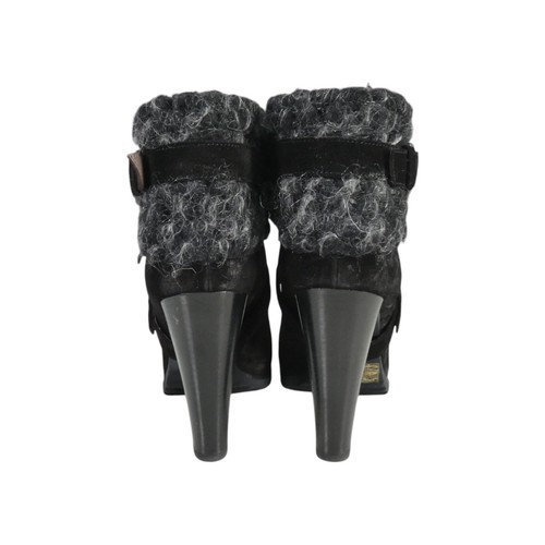 Janet & Janet Boots Black Ankle Suede High Cone Heel Buckle Faux Fur size UK 6 - Picture 3 of 15