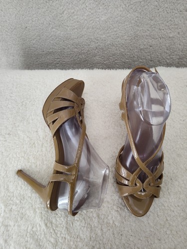Elie Tahari Women Heels 10 Brown Patent Leather Buckle Open Toe High Heel Sandal - Picture 7 of 20