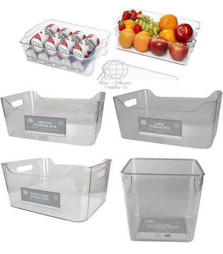 Clear Plastic Fridge Organisers Kitchen Cupboard Food Holder Storage Tray - Picture 1 of 16
