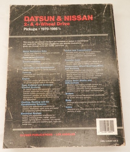 Clymer Datsun/Nissan Pickup Truck Service Repair Manual 1970-1986.5 2WD 4WD - Bild 2 von 3