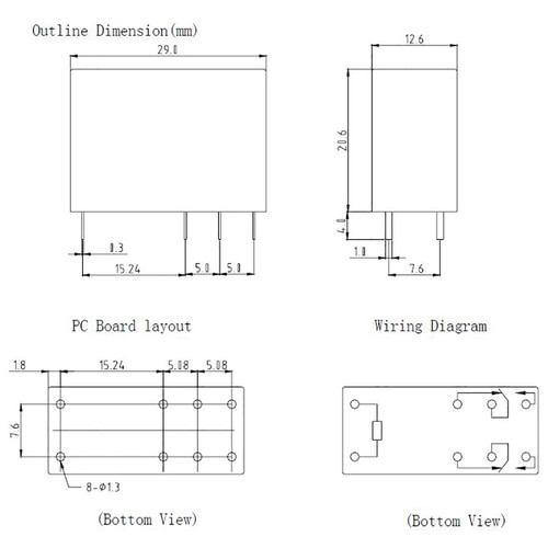 5V 5A Single Contact Relay DIP, 50Ω Coil Resistance, Clear, HLS-14F3L-DC5V-C - Picture 3 of 3