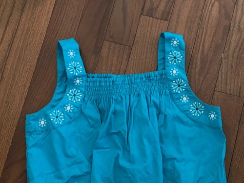 Gymboree Girls Aqua Blue Smocked Sleeveless Blouse Size 10 - Picture 2 of 5