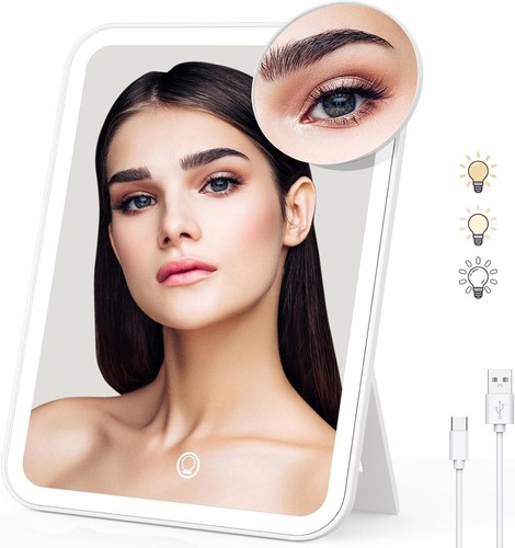 Travel Makeup Mirror with Lights & 10X Magnetic Magnification, 9.4"x6.7" - Bild 1 von 7