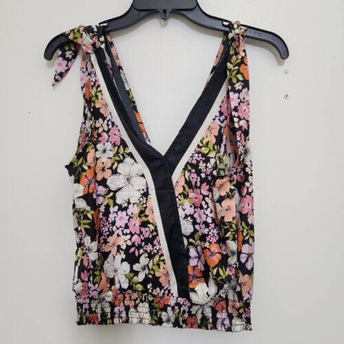 JOIE Floral Satin V Neck Tie Shoulder Elastic Waist Sleeveless Top Small NWT - Picture 2 of 22