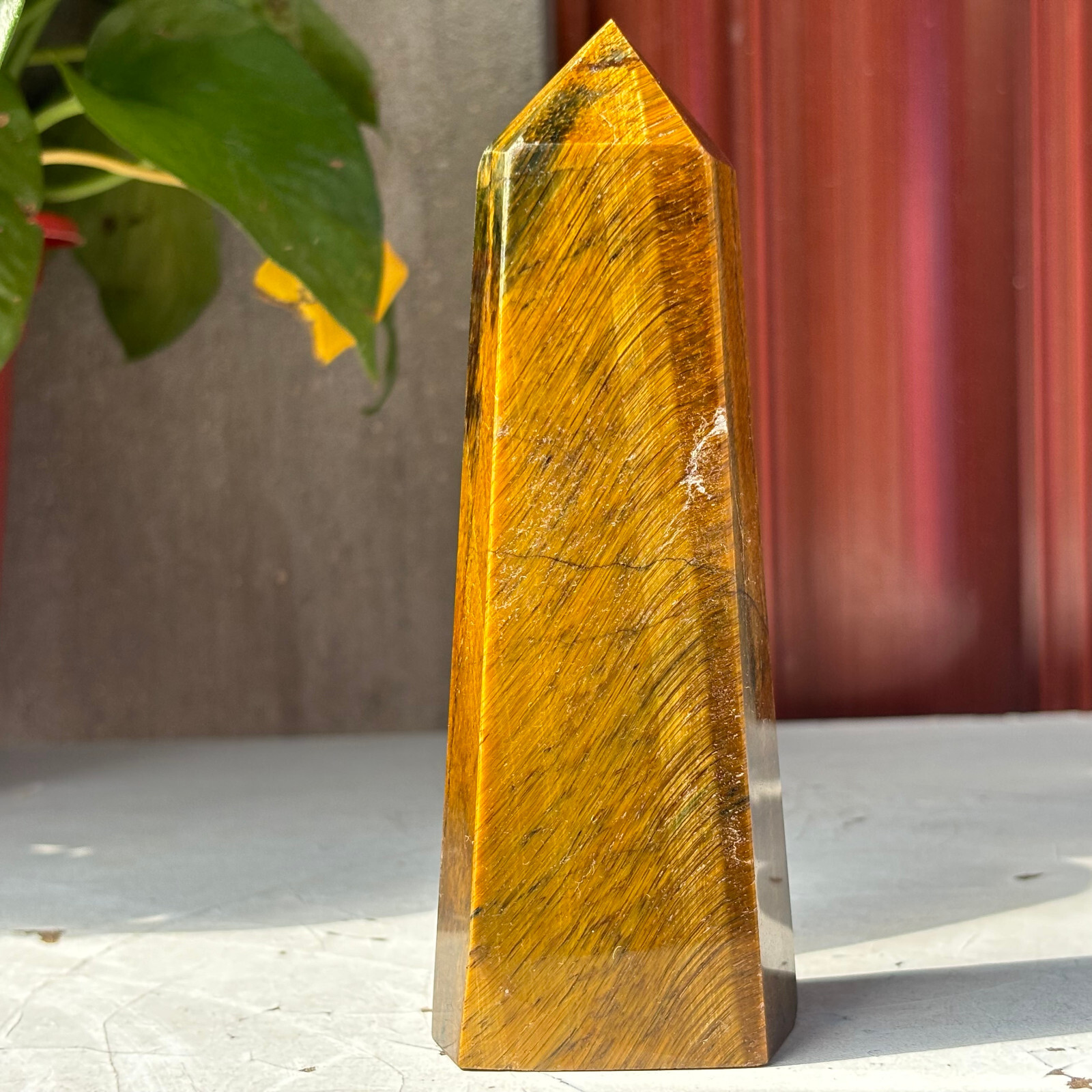 331g Natural Tiger Eye Quartz Hexagonal Tower for Healing & Meditation