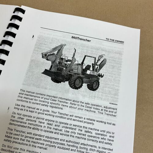 Operators Owners Manual for Case 860 Trencher Plow Backhoe Hydra Borer - Picture 4 of 7