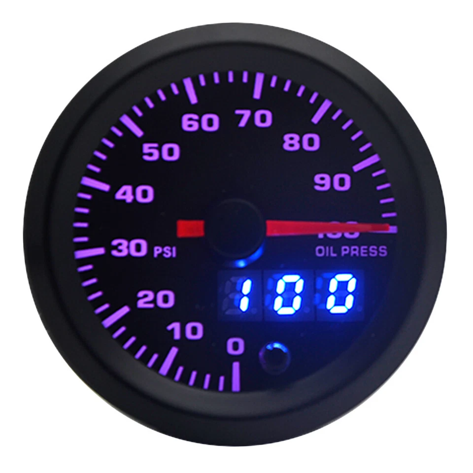 Manómetro de presión de aceite 52 mm 7 colores 0-100 psi + sensor analógico/digital doble pantalla automático Foto 3 de 4