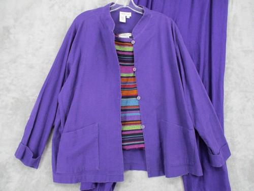 Coldwater Creek Hose Set Damen XL Leinenmischung Jacke Tank Streifen Relaxed Freizeit - Bild 6 von 18