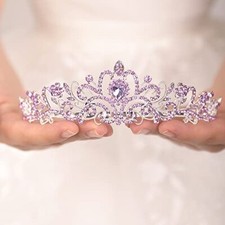 Crystal Tiara Crown for Women and Girls Elegant Princess Crown 11 Light Purple