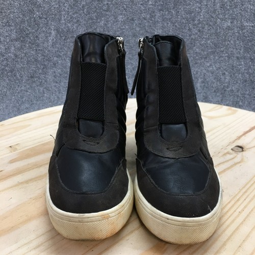 Mia Boots Womens 8 M Remy Wedge Booties Black Faux Leather Side Zip Round Toe - Picture 4 of 16