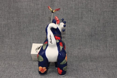 AMY LACOMBE 2003 WhimsiClay gato con flores, mariposa en la cola #24809, 7" de alto EPOC - Imagen 4 de 11