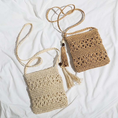 Straw Weaving Shoulder Bags For Women Tassel Beach Crossbody Bag Messenger Bag - Picture 3 of 23