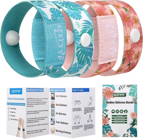 Motion Sickness Relief Wristbands – 2 Pairs Anti-Nausea Sea Travel Bracelets - Picture 2 of 14