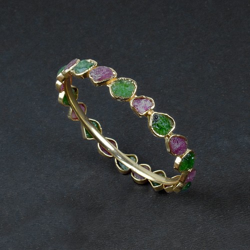 Raw Multi Tourmaline Gemstone Gold Plated Cuff Bangle Bracelet Free Shipping - Picture 4 of 15