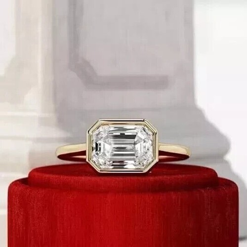 2 Ct Emerald Cut Lab Created Diamond Solitaire Ring 14k Yellow Gold Plated