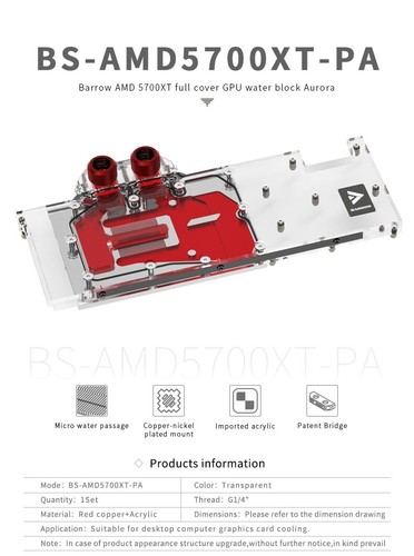 BARROW BS-AMD5700XT-PA GPU Block For AMD Founder Edition Radeon RX5700XT/RX5700 - Picture 10 of 14