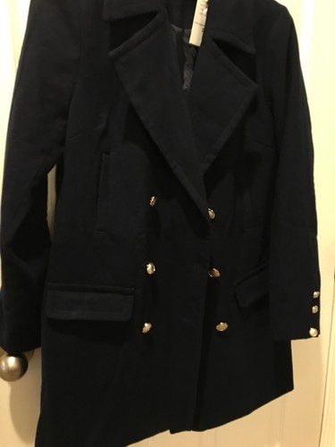 $76 NEW JUST FAB Womens Small Double breasted Navy Long Coat Jacket Blazer - Picture 6 of 12
