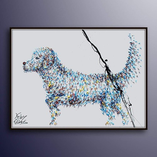 Gemälde vom Foto 40" Hund Gemälde Tier, Haustier Kunst, Original Öl auf Leinwand - Bild 1 von 4