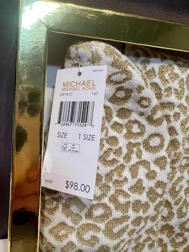 Michael Kors вязаный комплект шляпа и шарф золото и белый новый с Ярлыками $98 - Изображение 3 из 3
