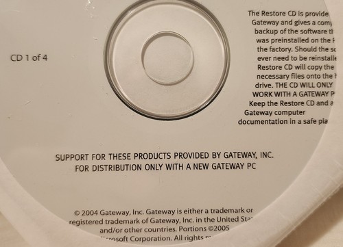 2004 Gateway Computer System Restoration 4 CD Set 7322GZ V1.0 New Sealed PKG - Picture 6 of 6