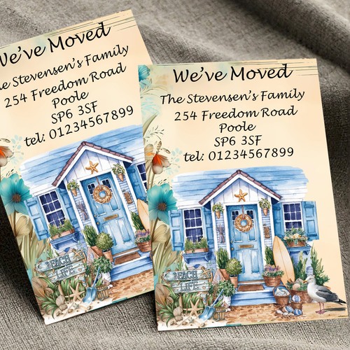 10 Personalised Moving Address Cards, I have moved, We've moved Beach ...