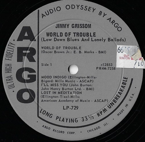 JIMMY GRISSOM world of trouble U.S. ARGO LP 729_orig 1963 RARE blues R&B - Picture 3 of 5