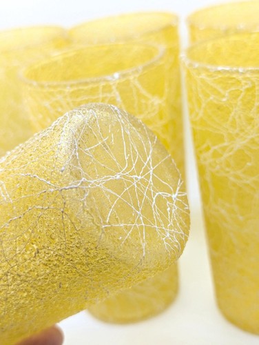 Set of 6 Vintage Yellow Spaghetti String Tumbler Drinking Glasses MCM Mid GIft - Picture 5 of 5