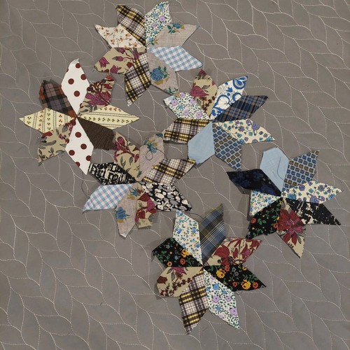 8 Point Star Quilt Block Pieces Cotton Hand-Sewn Vintage - Picture 7 of 10